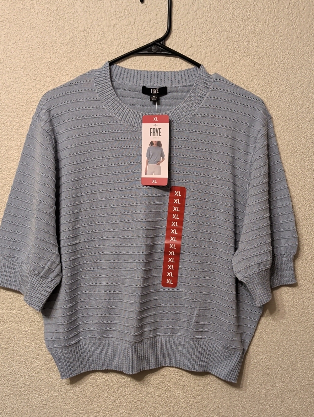 FRYE Light Blue Short Sleeve Crewneck Knit Sweater